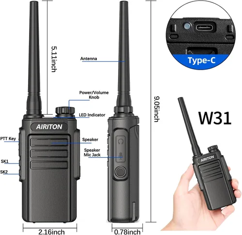 Vista 5 de Walkie Talkies de largo alcance para adultos, radio bidireccional recargable Walkie Talkie UHF con batería de iones de litio de 1500 mAh, cargador