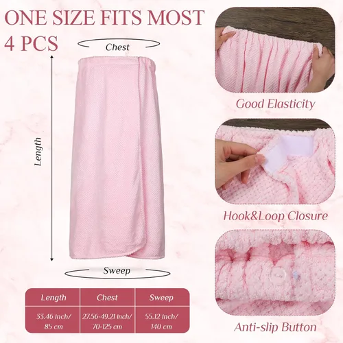 Vista 48 de 4 toallas envolventes para mujer, bata de spa con cierre ajustable, parte superior elástica, envoltura ligera para baño y ducha
