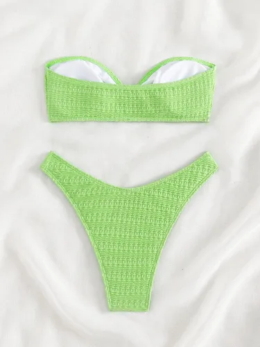 Vista 2 de SHENHE Conjunto de bikini de verano para mujer, 2 piezas, con anillo enlazado, traje de baño bandeau