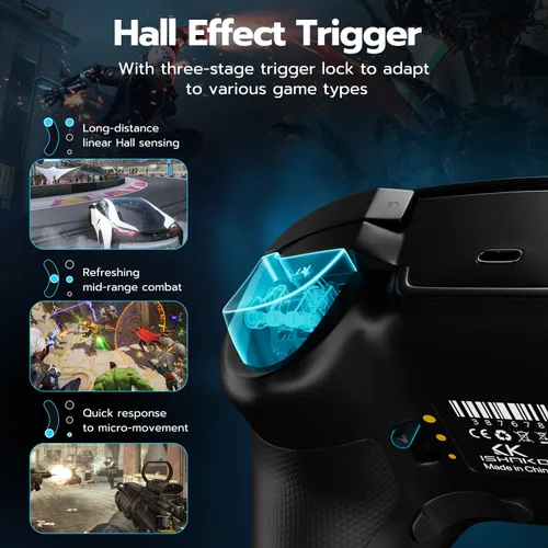 Vista 6 de ISHAKO Wireless PC Controller, Hall Effect Gaming Controller for PCLaptopSwitchiPhoneAndroid,with RGB Lighting, Turbo, Back Buttons, Hall