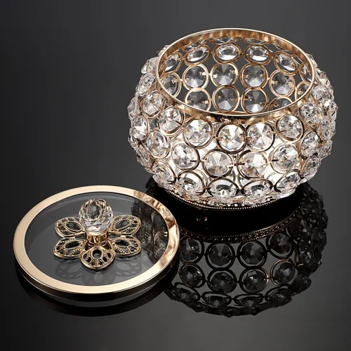 Vista 7 de Hipiwe Joyero de cristal con tapa de cristal caja del tesoro con espejo dorado caja de joyería decorativa anillos aretes collar caja de recuerdo