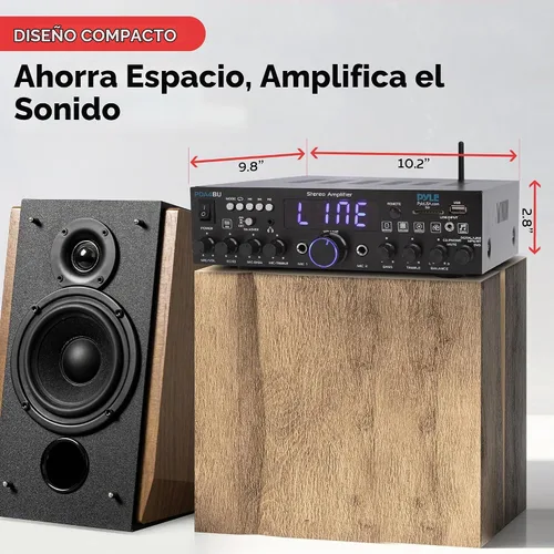Vista 5 de Pyle Amplificador estéreo inalámbrico Bluetooth para el hogar de 200 W - Receptor de audio multicanal con óptico - Teléfono - Coaxial - FM - USB/SD