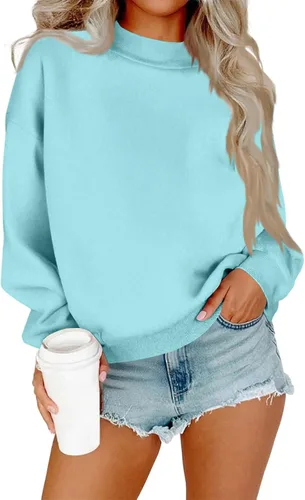 Vista 15 de Sudadera de manga larga para mujer, sudaderas de gran tamaño, ajuste holgado, color liso, tallas S-2XL
