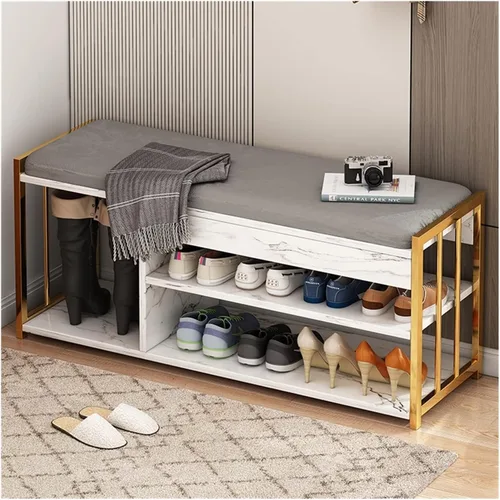 Vista 5 de NgAnoh Zapatero para el hogar, banco de zapatos pequeño, muebles de sala de estar, zapatero de 3 niveles con almacenamiento de botas, organizador