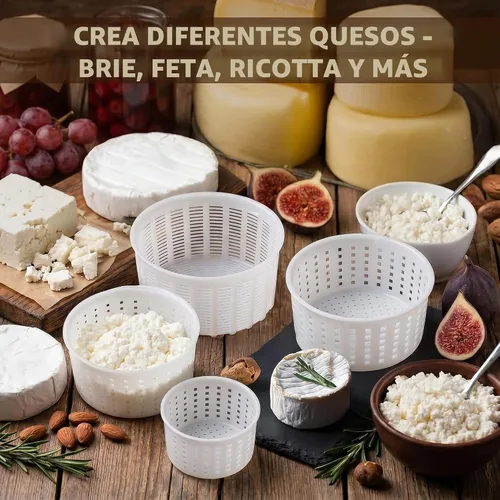 Vista 4 de Juego de moldes para queso, 4 cestas de drenaje de queso surtido para hacer queso casero, capacidad de 11.8-40.6 fl oz, aproximadamente 0.55-2.64