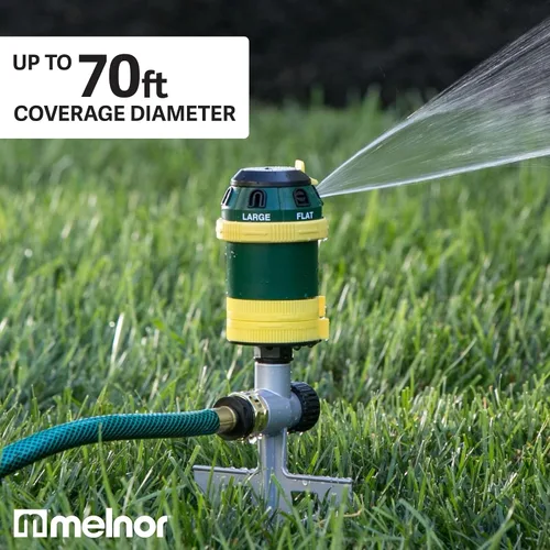 Vista 3 de Melnor 65161AMZ - Rociador rotativo Turbo Drive, aguas de hasta 70 pies de diámetro, 6 patrones de pulverización, cobertura ajustable de 30° a 360°