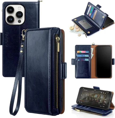 Vista 19 de Antsturdy Compatible con iPhone 15 Pro Max Funda Cartera para Mujeres【Bloqueo RFID】Funda de Teléfono Cruzada de Cuero PU con Cremallera y Correa
