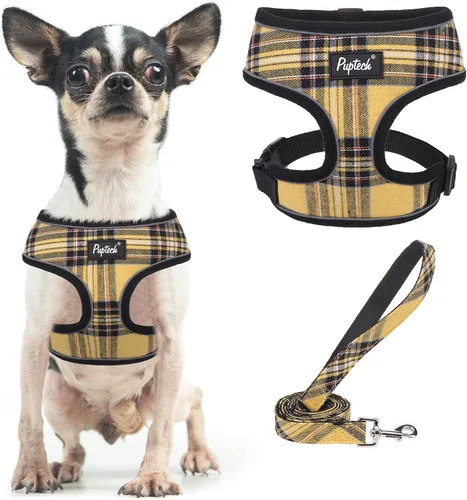 Vista 93 de PUPTECK Juego de arnés y correa de malla suave para perro, cachorro y gato, cómodo chaleco acolchado sin tirones, azul Pascua, S