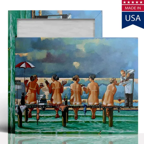Vista 2 de Ronald West - Lienzo decorativo para pared, diseño de playa para niñas, pintura de paisaje marino, decoración de baño y playa, 12 x 18 pulgadas