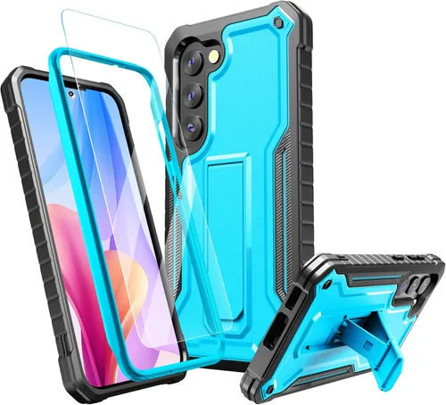 Vista 8 de FITO Funda para Samsung Galaxy S23, doble capa a prueba de golpes resistente para Samsung S23 con protector de pantalla, soporte integrado (negro)