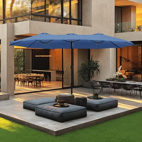Vista 16 de MFSTUDIO Sombrilla de patio de 15 pies con base incluida, sombrilla rectangular grande de mercado de doble cara para exteriores con mango