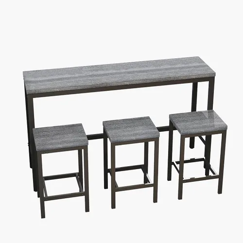 Vista 3 de Harper & Bright Designs Juego de mesa de comedor de 4 piezas, mesa de comedor de madera maciza de 60.2 pulgadas de largo con 3 taburetes y marco