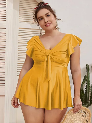 Vista 4 de MakeMeChic Traje de baño tankini de dos piezas con mangas con volantes para mujer
