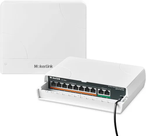 Vista 10 de MokerLink Interruptor POE Gigabit para exteriores de 5 puertos, con 4 puertos POE+ de 1000 Mbps, 78 W IEEE802.3af/at, interruptor sin ventilador