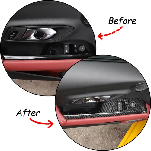 Vista 3 de Cubierta de fibra de carbono real para reposabrazos de puerta interior de automóvil, interruptor de ventana, compatible con Toyota Supra GR A90 A91