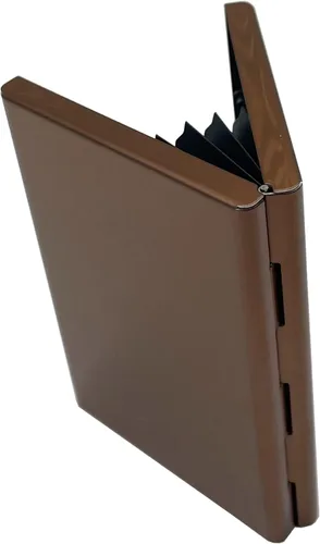 Vista 2 de Dafensoy - Cartera para tarjetas de crédito, unisex, de acero inoxidable blindado, de metal, compacta y portátil (marrón)