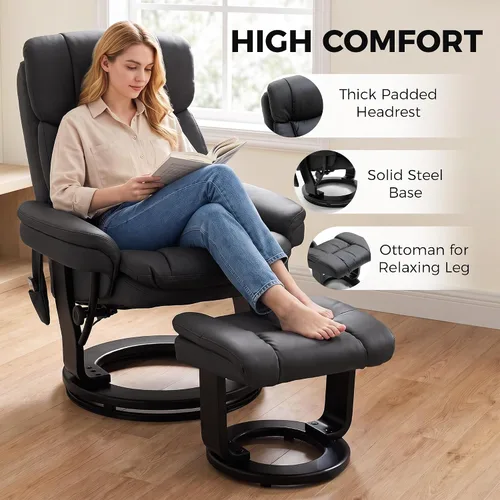 Vista 7 de HOMCOM Silla reclinable de masaje de piel sintética con otomana giratoria