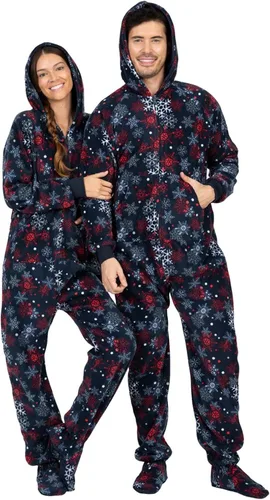 Vista 3 de Footed Pajamas - Enterizo con capucha a juego para la familia Suéteres de una pieza para niños, niñas, hombres, mujeres y mascotas, unisex, Naranja