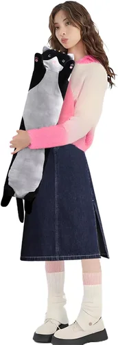 Vista 14 de shangman Bonita muñeca de gato de peluche, bonita almohada de peluche suave de caricaturas, almohada larga para dormir, regalo del día de San Negro