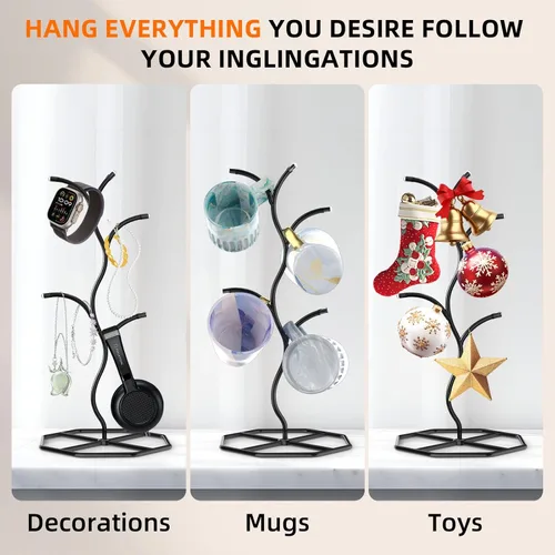 Vista 6 de Beesini 2 paquetes de soportes para tazas de café en forma de árbol, soporte de metal para tazas, estante decorativo para tazas, árbol de tazas