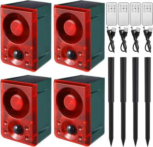 Vista 10 de Qualirey Alarma solar con sensor de movimiento para exteriores con sonido de disparo de estaca, 3 modos de grabación y volumen ajustable, carga USB