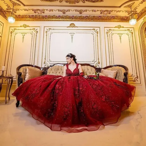 Vista 3 de Vestidos de quinceañera con cuello en V para mujer, vestido de baile de tul brillante 3D, apliques de flores dulces 15 16, vestidos de fiesta