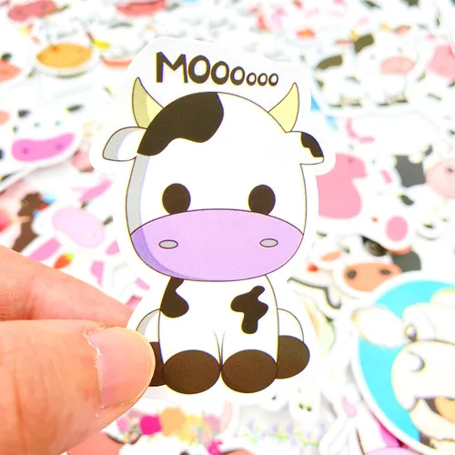 Vista 6 de Aowplc Paquete de 50 calcomanías de vaca, calcomanías de vinilo impermeables lindas de animales de dibujos animados para niños