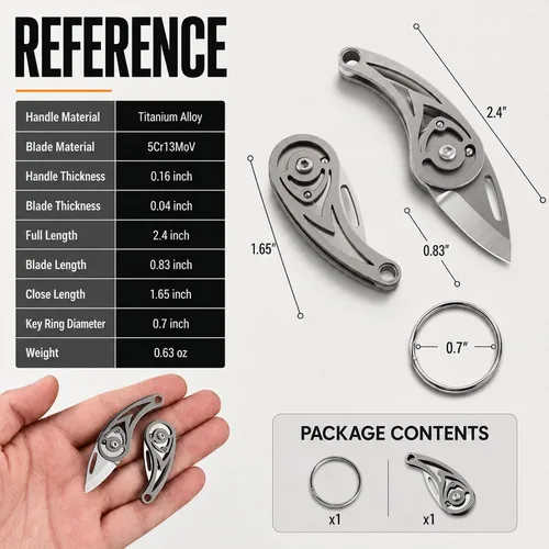 Vista 7 de Tops Home Cuchillo de Bolsillo Pequeño, Llavero de Titanio, Rellenos de Media, Pequeño Cortador de Caja, Cuchillo Utilitario EDC, Regalo de Llavero