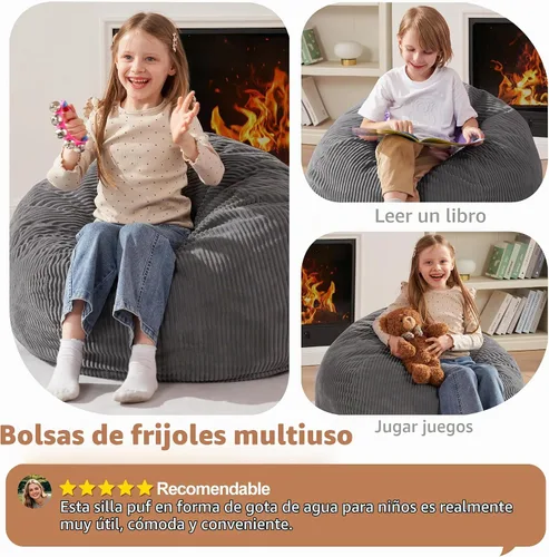 Vista 3 de Homguava Puf de 2 pies, puf de lágrima con asa Gris