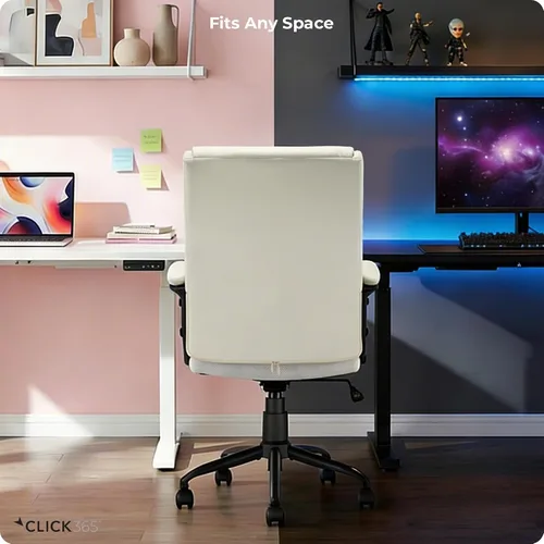 Vista 2 de Transform 2.0 Silla de oficina ergonómica, silla de escritorio con respaldo medio con brazos acolchados, soporte lumbar, altura ajustable, Blanco