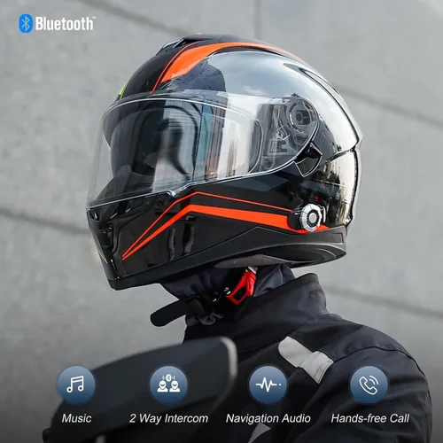 Vista 3 de Casco de cara completa FreedConn para motocicleta con Bluetooth 5.0 integrado, intercomunicador de 2 vías, con clasificación FMVSS-218, comunicación
