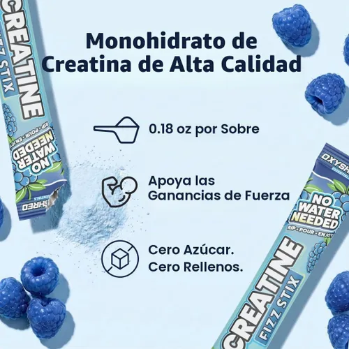 Vista 3 de EHP Labs OxyShred Creatine Monohydrate Fizz Sticks, Blue Raspberry, 15 Pack