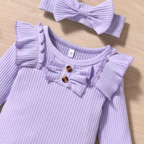 Vista 2 de Aalizzwell Conjunto de mameluco acanalado para bebés y niñas prematuros, para otoño e invierno