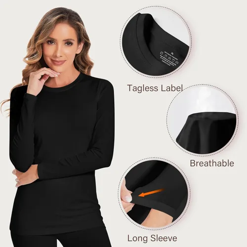 Vista 4 de YADIFEN Conjunto de ropa interior térmica para mujer, pantalones largos para mujer, capa base con forro polar, ropa interior larga, parte superior