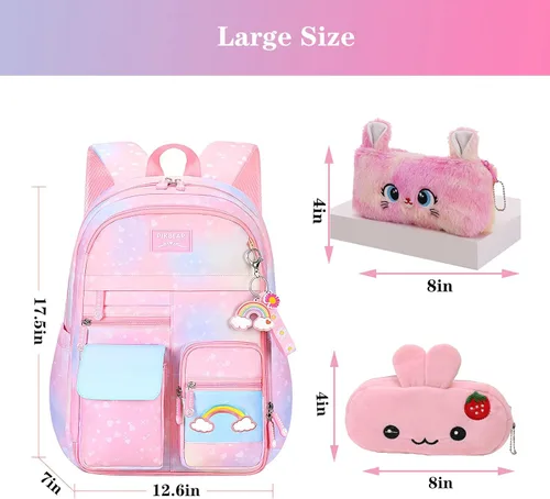 Vista 2 de Jcobvig Mochila Kawaii para niñas y niños, bonita mochila escolar para estudiantes con bolsa para bolígrafos, bolsa de viaje para laptop con diseño