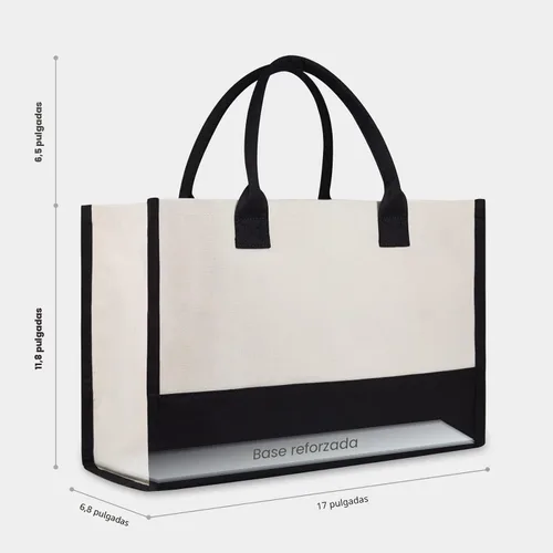 Vista 4 de TOPDesign - Bolsa de playa de lona con inicial, personalizada, bolsa de regalo con monograma para mujer Negro & blanco
