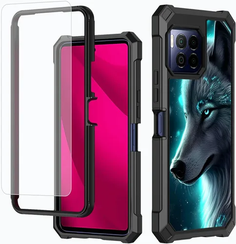 Vista 24 de Funda para T-Mobile Revvl 7 de 6.6 pulgadas con protector de pantalla, policarbonato duro de doble capa resistente y TPU suave a prueba de golpes