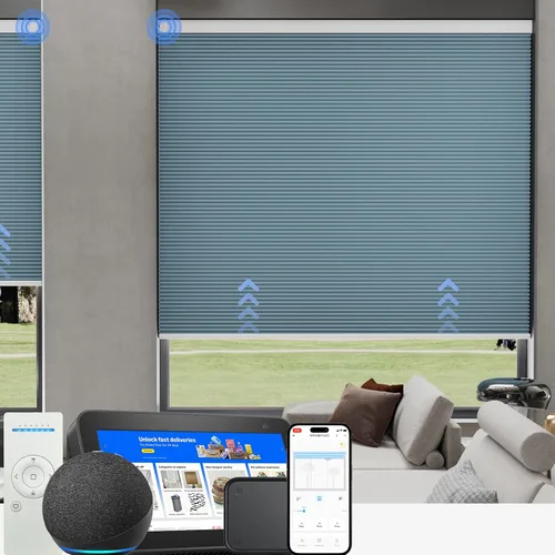 Vista 30 de MYshade Persianas celulares de tamaño personalizado, persianas opacas sin cordones para dormitorio, baño, sala de estar, control de luz, persianas