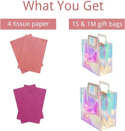 Vista 2 de VUOJUR 1 bolsa de regalo reutilizable S de 8.3 pulgadas y 1 M de 11 pulgadas con papel de seda, coral y orquídea