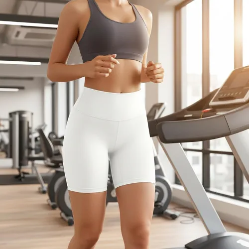 Vista 2 de Pantalones cortos de ciclismo de cintura alta para mujer, 5 pulgadas, control de abdomen, atléticos, correr, gimnasio, yoga, pantalones cortos