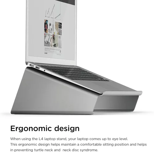 Vista 2 de elago L4 Stand - [Organización de escritorio] [Previene la mala postura] [Disipador de calor natural] - Para computadoras portátiles (gris oscuro)
