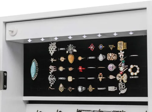 Vista 6 de Bonnlo Jewelry Armoire - Organizador de joyas con 8 LED, armario de almacenamiento grande con cerradura, joyero colgante que ahorra espacio