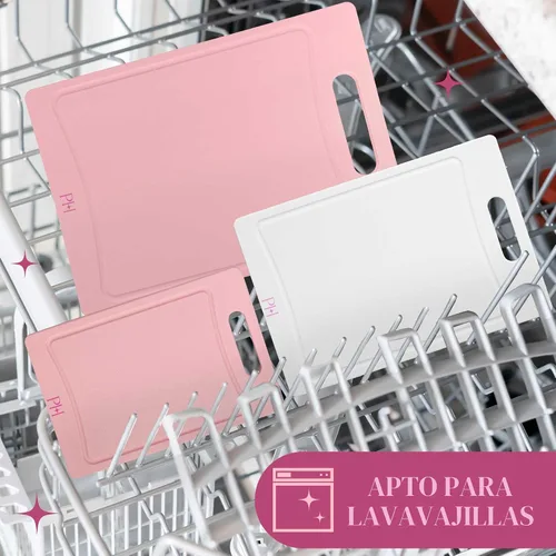 Vista 6 de Paris Hilton - Tablas de cortar de doble cara, juego de tablas de cortar con ranuras integradas para jugos, asas de fácil agarre, plástico