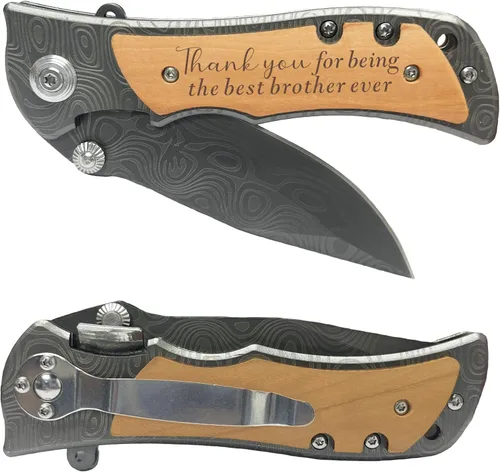 Vista 2 de XJF Cuchillo de bolsillo grabado para hermano - Regalo de cumpleaños, Navidad y graduación