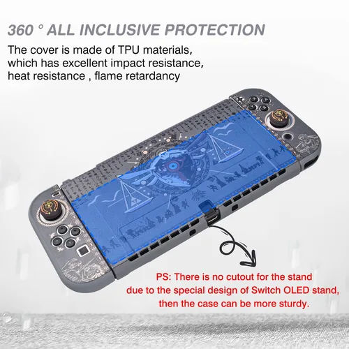 Vista 2 de DLseego Zelda Switch OLED Protective Case Silicone Soft Cover Shockproof Skin Joy Con Shell with 4PC Zelda Eye Thumb Grips Caps