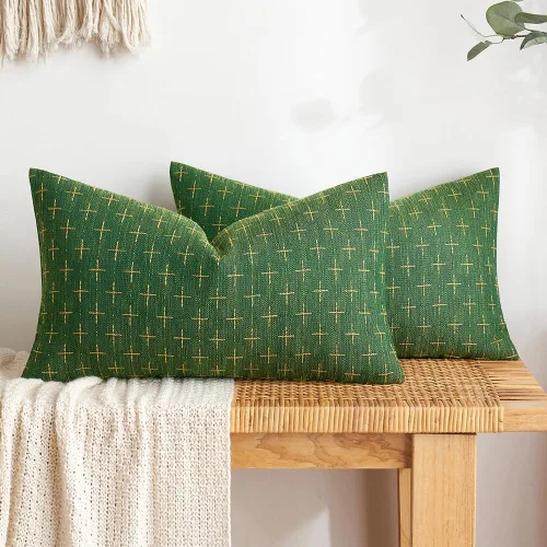 Vista 310 de MIULEE - Juego de 2 fundas de almohada decorativas de lino de arpillera navideñas, modernas, estilo campestre, rústicas, tejidas, con textura