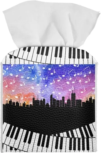Vista 31 de Gomyblomy Coloridas notas musicales cajas de pañuelos cubiertas de teclado de piano pu cuero caja de pañuelos cuadrado organizador de pañuelos