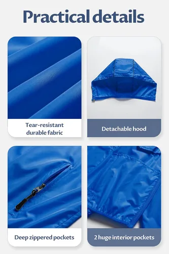 Vista 7 de CREATMO US Abrigos de lluvia impermeables para hombre, chaqueta de ciclismo reflectante con capucha extraíble