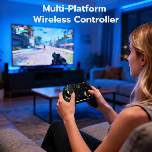 Vista 9 de ISHAKO Wireless PC Controller, Hall Effect Gaming Controller for PCLaptopSwitchiPhoneAndroid,with RGB Lighting, Turbo, Back Buttons, Hall