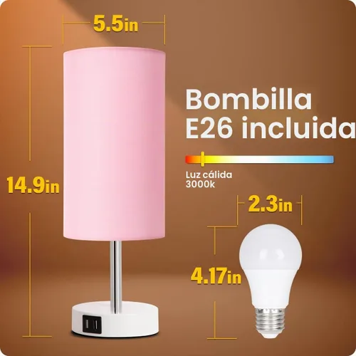 Vista 5 de Lámpara de escritorio Yarra-Decor con puerto USB, lámpara de mesa con control táctil de 3 niveles de brillo, lámpara de mesita redonda con pantalla
